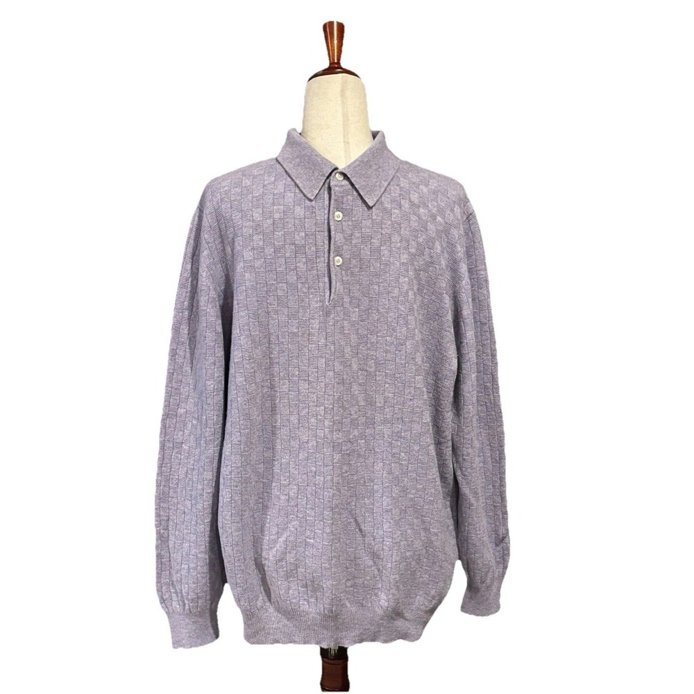 Gran Sasso Collared Wool Cashmere Patterned Sweater Pullover Men's 52 2XL Purple